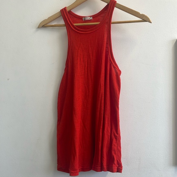 Free People Tank Top Women's Size Small Orange Red Ribbed Sleeveless Long Beach - Picture 2 of 5